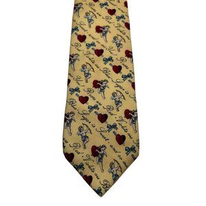 Vintage Bobachris Yellow Cupid & Heart Silk Tie Made In USA